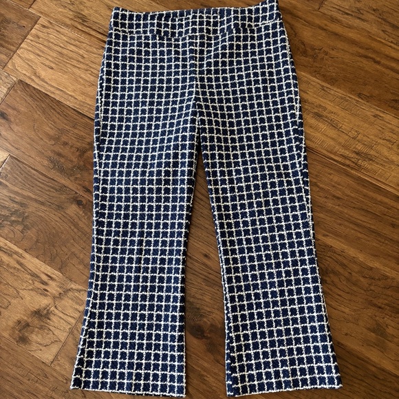 Joseph Ribkoff Blue White Pull On Check Pattern Ankle Pants Women's Size 12 - Picture 1 of 7